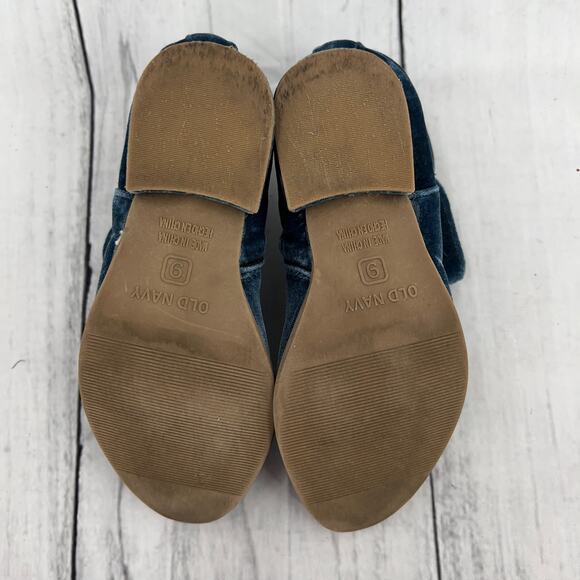 Old Navy Girls US Size 9 Blue Velvet Heel Ankle Boots Booties Side Zip - Picture 6 of 11